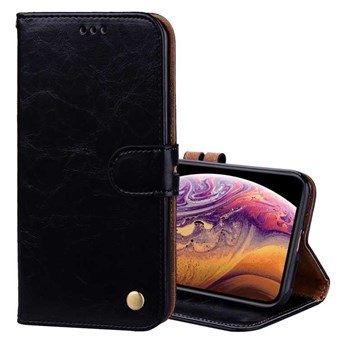 Business Style Leather Case for iPhone XS Max with Card Holder and Strap - Black