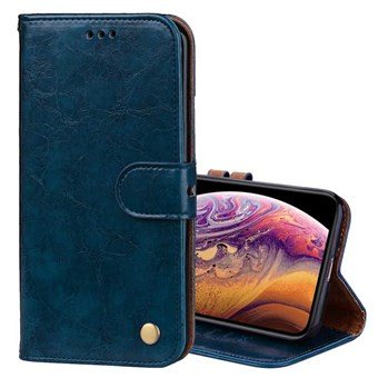 Business Style Leather Case for iPhone XS Max with Card Holder and Strap - Blue