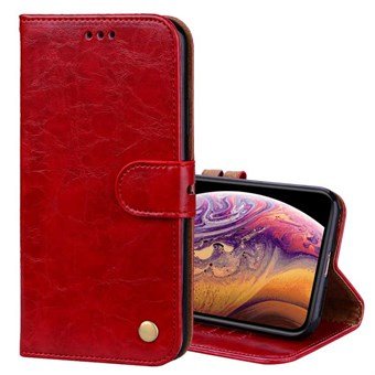 Business Style Leather Case for iPhone XS Max with Card Holder and Strap - Red