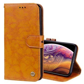 Business Style Leather Case for iPhone XS Max with Card Holder and Strap - Yellow