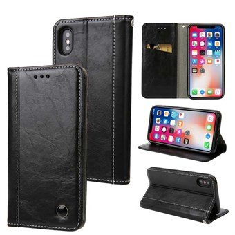 Rustic Leather Case for iPhone XS Max with Card Holder - Black