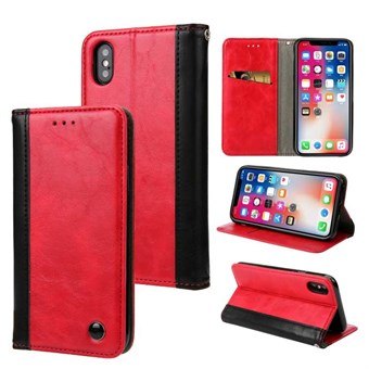 Rustic Leather Case for iPhone XS Max with Card Holder - Red