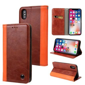 Rustic Leather Case for iPhone XS Max with Card Holder - Brown