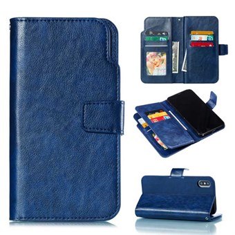 Crazy Horse Leather Case for iPhone XS Max with Card Holder - Blue