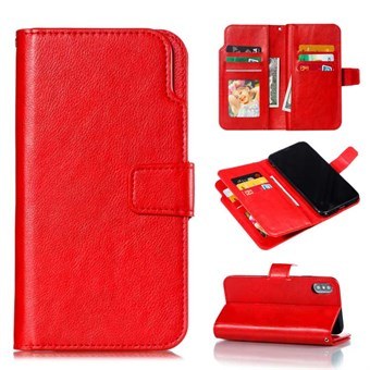 Crazy Horse Leather Case for iPhone XS Max with Card Holder - Red