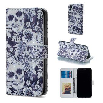 Delicious Short Wallet Case for iPhone XR - Skull & Flower