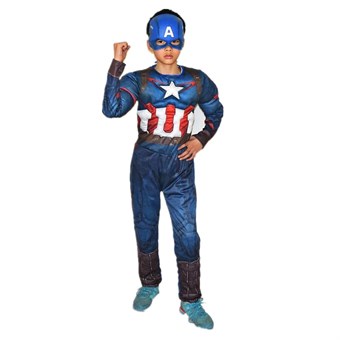 Captain America Costume Kids - Incl. Mask + Suit - Large - 130-140 cm