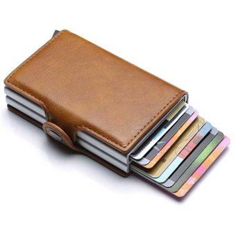 iSafe 2.0 Double Leather Card Holder - Brown