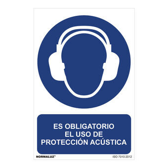 Sign Normaluz Paso obligatorio el uso de protección acústica PVC (30 x 40 cm)
