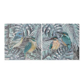 Painting DKD Home Decor S3013639 Canvas Birds Tropical Leaf of a plant (40 x 1,8 x 40 cm) (2 Units)