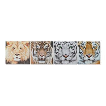 Painting DKD Home Decor Tiger Canvas Tiger Colonial (40 x 1,8 x 40 cm) (4 Units)