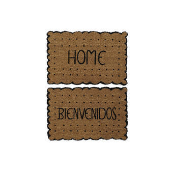 Doormat DKD Home Decor Black Light brown PVC 2 Units Coconut Fibre (60 x 40 x 1,5 cm)