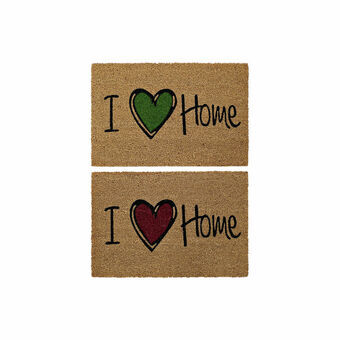 Doormat DKD Home Decor I Love Home Brown Red Green PVC Coconut (2 pcs) (60 x 40 x 1.5 cm)