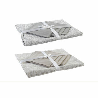 Tablecloth and napkins DKD Home Decor White Beige 150 x 150 x 0,5 cm (2 Units)