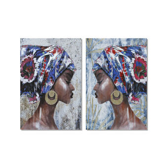Painting DKD Home Decor African Woman (2 pcs) (80 x 2.8 x 120 cm)