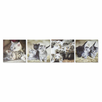 Painting DKD Home Decor S3018131 Children\'s Cats (28 x 1,5 x 28 cm) (4 Units)