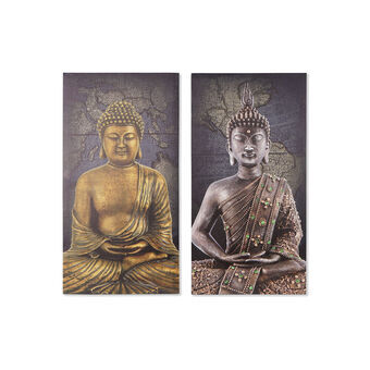 Painting DKD Home Decor Canvas MDF Wood Buddha (2 pcs) (40 x 1.8 x 80 cm)