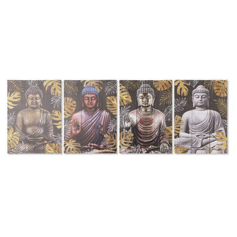 Painting DKD Home Decor Canvas MDF Wood Buddha (4 pcs) (50 x 1.8 x 70 cm)