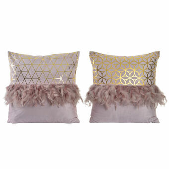 Cushion DKD Home Decor S3027424 Feathers Pink Golden Polyester Cotton Aluminium (45 x 15 x 45 cm) (2 Units)