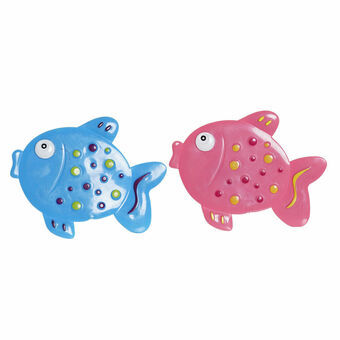 Bath rug DKD Home Decor 13 x 1 x 10,5 cm Blue Pink Children\'s PVC Fish (2 Units)