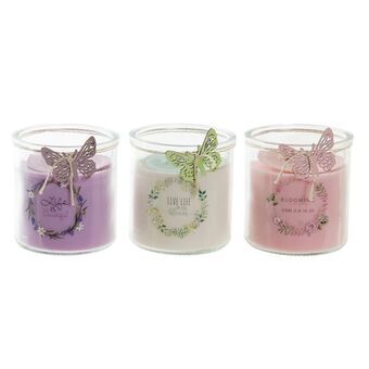Candle DKD Home Decor Original phrases Butterfly (10 x 10 x 10 cm) (3 Units)