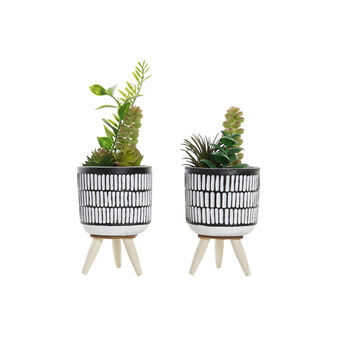 Decorative Plant DKD Home Decor Ceramic Black Polyethylene White Green (7 x 7 x 19 cm) (2 Units)