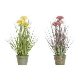 Decorative Plant DKD Home Decor Bucket Pink Yellow PVC Brass (25 x 25 x 45 cm) (2 Units)