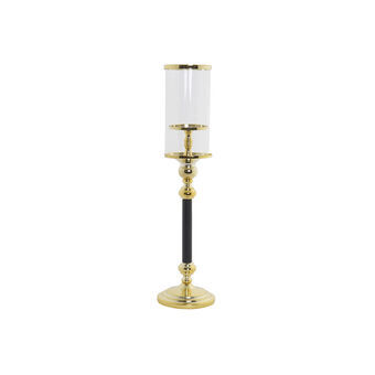 Candle Holder DKD Home Decor Crystal Black Golden Metal Bicoloured (13 x 13 x 53 cm)