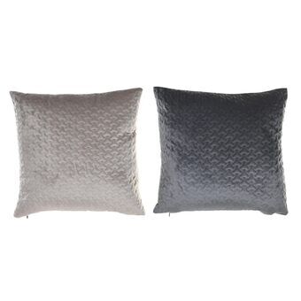 Cushion DKD Home Decor Polyester Aluminium Dark grey Light grey (43 x 10 x 43 cm) (2 Units)