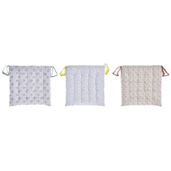 Chair cushion DKD Home Decor Flowers Polyester Cotton (40 x 40 x 4 cm) (3 Units)