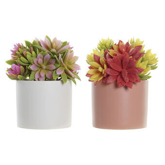 Decorative Plant DKD Home Decor Pink Coral White Yellow Stoneware PE (18 x 17 x 19 cm) (2 Units)