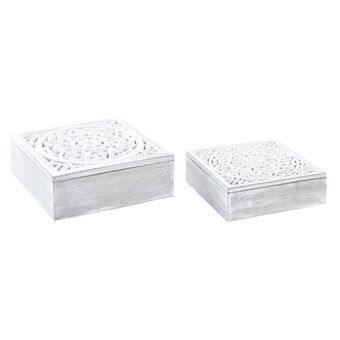 Set of decorative boxes DKD Home Decor MDF White (21,5 x 21,5 x 8 cm)