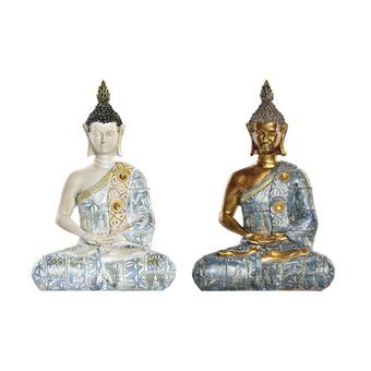 Decorative Figure DKD Home Decor Blue Golden Buddha White Resin (17,8 x 10,6 x 26,3 cm) (2 Units)