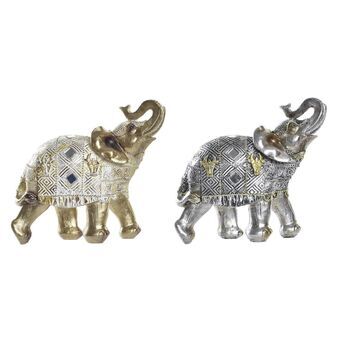 Decorative Figure DKD Home Decor Elephant Silver Golden Resin (22,5 x 10,7 x 21,5 cm) (2 Units)
