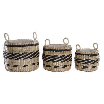 Basket set DKD Home Decor Black Natural Natural Fibre Colonial 30 x 30 x 25 cm (3 Pieces)