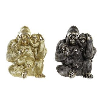 Decorative Figure DKD Home Decor Silver Golden Resin Gorilla (18,5 x 16,5 x 22 cm) (2 Units)
