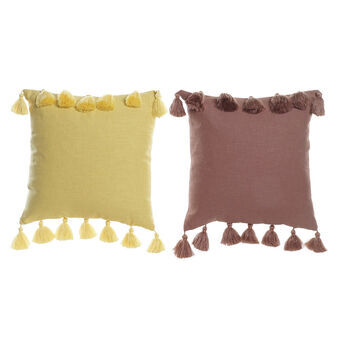 Cushion DKD Home Decor Polyester Cotton Linen Terracotta Aluminium Yellow Fringe (45 x 10 x 45 cm) (2 Units)