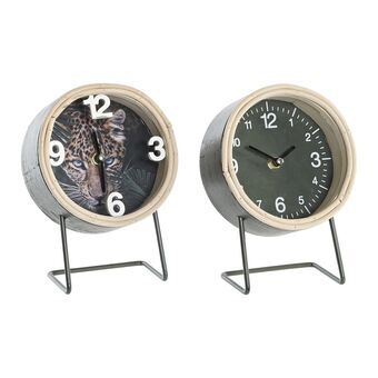 Table clock DKD Home Decor Natural Black Metal MDF (13 x 7 x 18 cm) (2 Units)