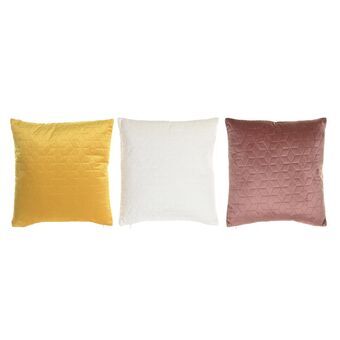 Cushion DKD Home Decor Polyester White Yellow Maroon (45 x 10 x 45 cm) (3 Units)