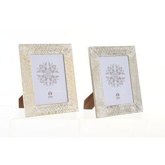Photo frame DKD Home Decor Golden Aluminium White Mango wood Arab (22 x 1,5 x 27 cm) (2 Units)