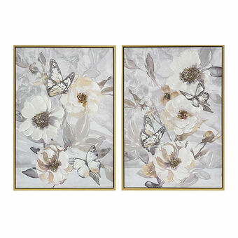 Painting DKD Home Decor Flowers (50 x 3,5 x 70 cm) (2 Units)
