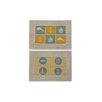 Bath rug DKD Home Decor Blue Polyester Cotton Yellow (2 Units) (60 x 40 x 1 cm)