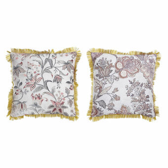 Cushion DKD Home Decor Flowers Golden Polyester White (45 x 10 x 45 cm) (2 Units)