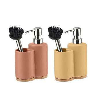 Soap Dispenser DKD Home Decor Silver Terracotta Stainless steel Yellow Bamboo Dolomite (11,5 x 6,5 x 18,5 cm) (2 Units)