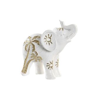 Decorative Figure DKD Home Decor Elephant Golden White Resin Tropical (15 x 8 x 15 cm)