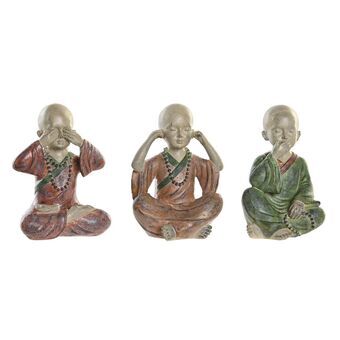 Decorative Figure DKD Home Decor Aged finish Red Green Resin Monk Oriental (9 x 8 x 13 cm) (3 Units)