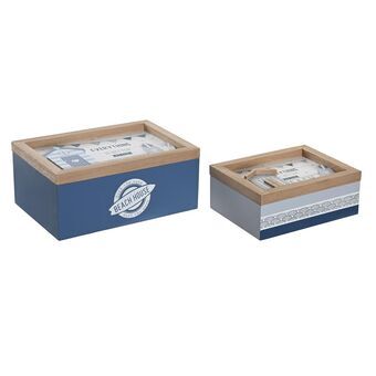 Set of decorative boxes DKD Home Decor Blue White MDF Wood (2 Units) (24 x 16 x 10 cm)