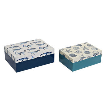 Set of Stackable Organising Boxes DKD Home Decor Wood Sky blue Navy Blue (20 x 14,5 x 7,5 cm) (2 Units)