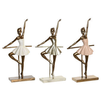 Decorative Figure DKD Home Decor Pink Golden White Resin Ballet Dancer Romantic (17 x 7,5 x 33 cm) (3 Units)