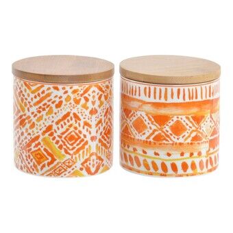 Tin DKD Home Decor Orange Bamboo Porcelain (2 pcs) (9.8 x 9.8 x 10 cm)